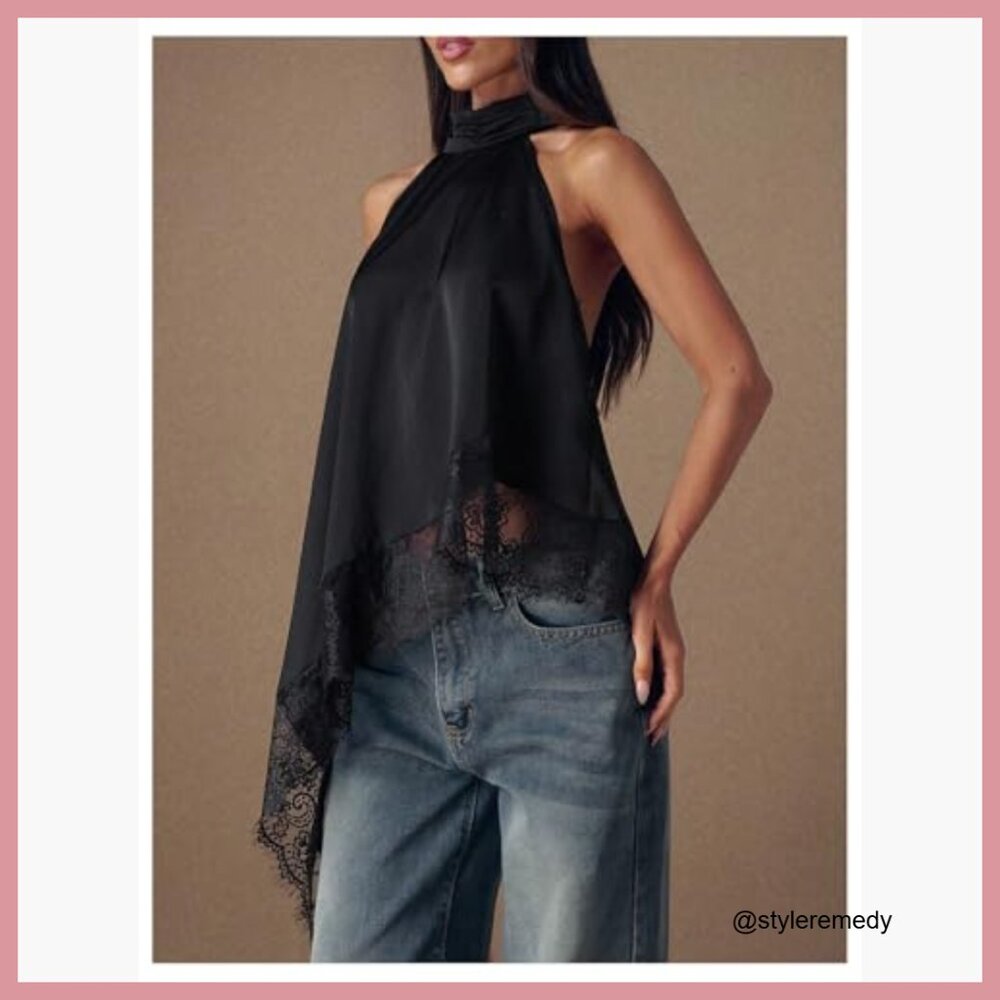 Polyester Halter Top Backless Asymmetrical Cami R… - image 5